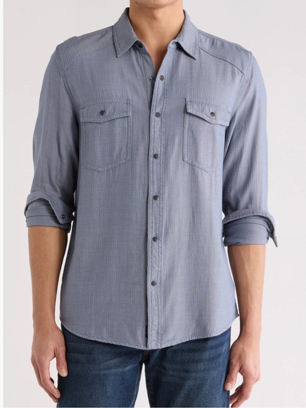Lucky Brand Herringbone Crossdye Western Long-Sleeve Button-Up Shirt